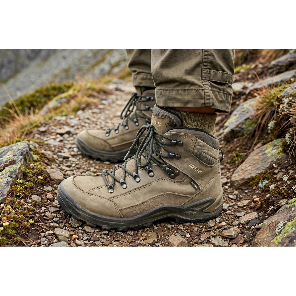 Lowa Mens 8 Renegade GTX Mid Hiking Boots Olive Khaki Leather Gore-Tex Outdoor